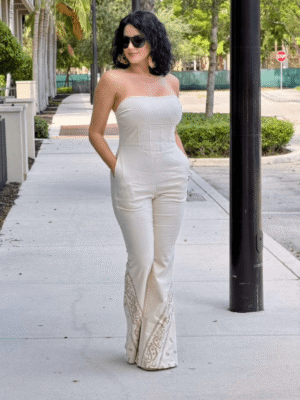 Eva Cream Jeans Jumpsuit