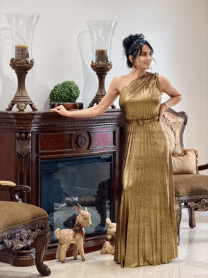 Atinay Golden Long Dress