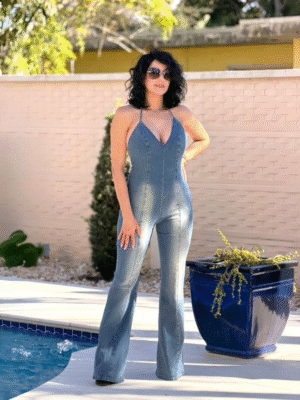 Palms Strech Denim Jumpsuit
